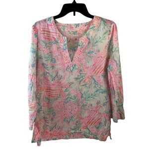 Lilly Pulitzer‎ Amelia Island top pink crab rn#88189 shirt